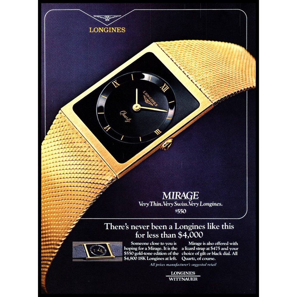 1981 Longines Wittnauer Mirage Gold Swiss Watch Vintage Print Ad Wall Art Photo